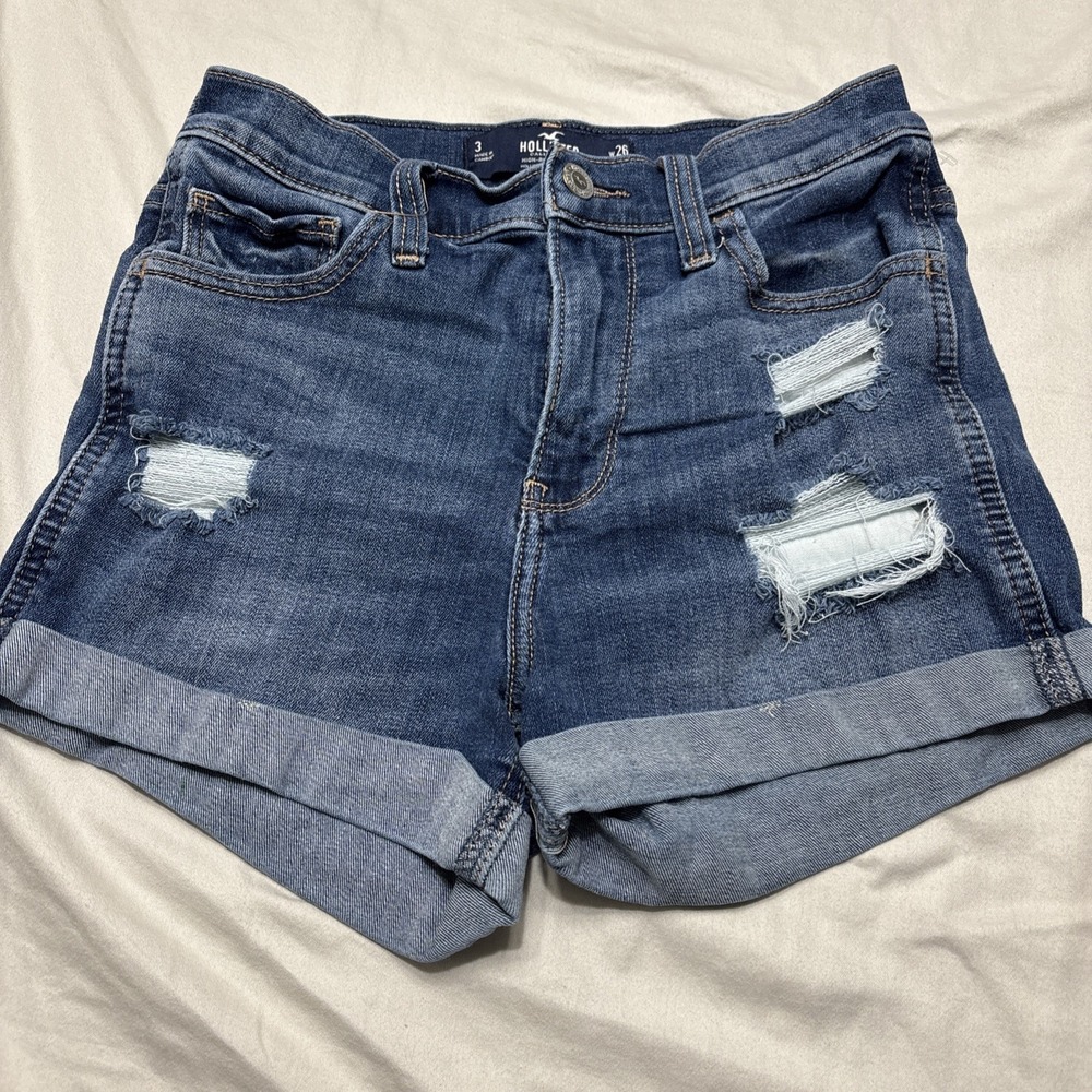 Hollister Y2K Mini Denim High-Rise 3" Shorts Distressed W 26 Sz 3 Soft Stretch